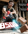 Man using Beast Mode 800000 RPM Cordless Leaf Blower With Brushless Motor to remove debris from a construction site.