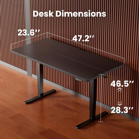 Electric Height Adjustable Sit Stand Desk 48 By 24 Inches With Memory Presets, Quiet Lift, Ergonomic Home Office Table in black.