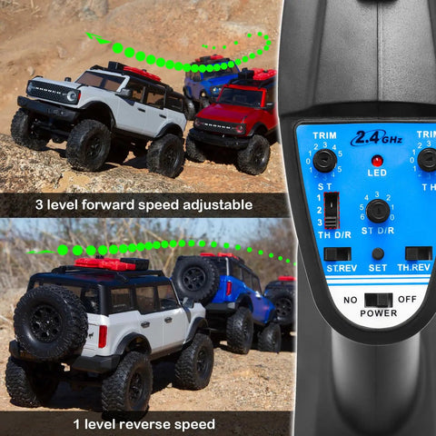 2 In 1 ESC And Receiver Combo With 2.4G Transmitter For Axial SCX24 RC Car terrain performance and transmitter close-up
