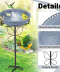 Outdoor Bird Bath That Doubles As A Feeder, Freestanding Garden Birdbath With Removable Bowl, 2 In 1 Design For Patios, Lawns, And Yards, Yard Ready, Durable 5 Prong Base, Easy To Clean, Grey