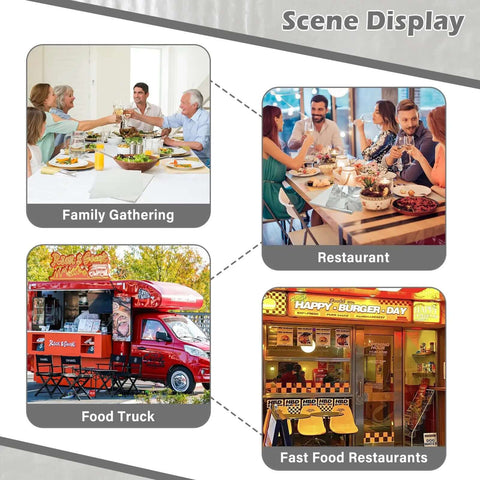 Scene display showing Insulated Foil Wrap Sheets 12x12 Pre Cut Greaseproof And Waterproof used in family gatherings, restaurants, food trucks, and fast food restaurants.
