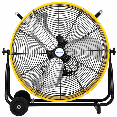 24 Inch High Velocity Drum Fan With 8100 CFM Three Speed Beefy Heavy Duty Tilt Floor Shop Fan for Garage Workshop Factory Yellow