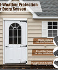 Solid As A Rock 15 Inch Heavy Duty T Strap Hinges 4 Pack With Mounting Fasteners Black Powder Coated Rust Resistant Wrought Iron Barn Door Hardware on a door with a window.