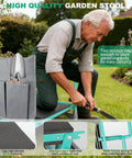 2-In-1 Garden Kneeler And Seat Foldable Bench With Non-Slip EVA Foam Pad Storage Pouches Glove Included Portable Gardening Stool For Kneeling Or Sitting No-Fuss Helper For Gardeners Patios And Fishing in use by senior man