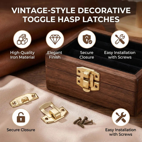 Bulk 100 Set Iron Toggle Hasp Latches With Screws For Jewelry Boxes Wood Cabinets And Storage Projects Yellow Heavy Duty Hardware Upgrade on wooden box.