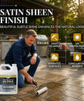 Man applying Straight Up Pro Grade Sealant For Concrete And Natural Stone With Slick Satin Sheen Deep Penetrating Urethane Formula Weather Resistant Finish 4 Liter Bucket.