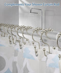 Rust Proof Stainless Steel Shower Curtain Hooks Set Of 12 With Easy Glide Double Rings Brushed Nickel shown on rod