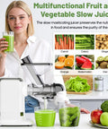 Woman enjoying juice made with GVODE Electric Cold Press Juicer Masticating With Dual Feed Chute 700W Powerful Motor Ultra Quiet Design.