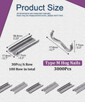 3000Pcs Pro Grade Upholstery Type M Hog Nail Rings Kit For Fence Fastening And Upholstery Installation Includes M Nails M Clips M Staples For Animal Cages And Heavy Duty Tacking, size chart