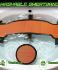 Hard Hat Sweatband And Top Pad Set, Washable Three Layer Fabric Sweat Liner Replacement soaked in water, Orange color