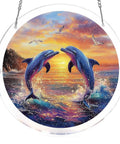 Vivid Tree Of Life Acrylic Sun Catcher Puzzle Kit For Doors, Garden And Windows showing dolphins at sunset