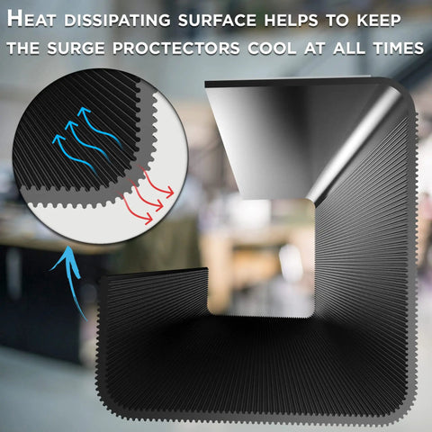Black under desk cable management tray with heat-dissipating surface, part of the Under Desk Cable Management Tray Set Of 2 With Self Adhesive Installation No Screw Cord Organizer For Clean Desk Look Black Slim Cable Tray To Hide Wires And Tidy Your Workspace.