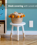 Pack Of Ten 1 Gang Wall Plate Covers That Look Slick Durable Shatterproof Outlet Covers For Easy Install Heat And Fade Resistant Clean Modern Look For Any Room Ideal For Do It Yourself Home Improvement And Retrofit Projects, shown installed on blue wall.