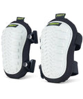 Non Marring Knee Pads with Heavy Duty Foam Padding for Sub Floor Underlayment and Tile, black and white, front view.