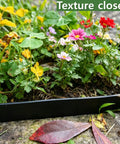 60 Foot Plastic Landscape Edging No Dig Black Lawn Border With 72 Stakes shown as grass barrier with flowers