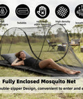 Ultra Dense Mosquito Tent With Foldable Mesh For Single Person Keeps NoSeeUms Out, black netting in outdoor setup