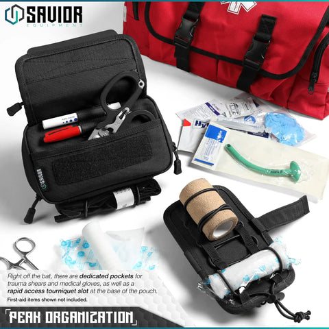 Open IFAK Buddy Tactical First Aid Kit With Rip Away Molle Pouch showing organized medical supplies for emergencies