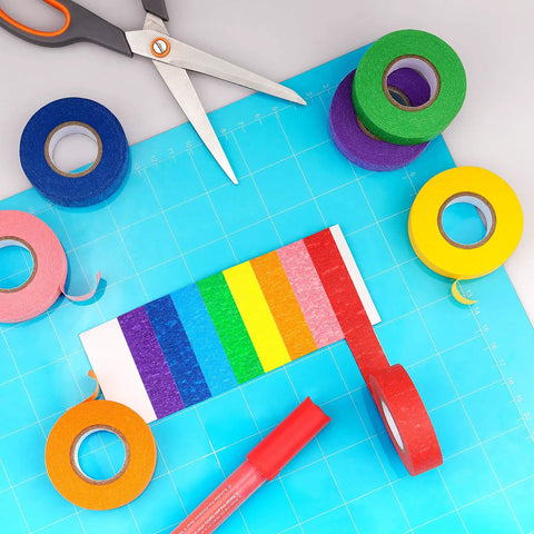Eight Roll Rainbow Colored Masking Tape Set 0.6 Inch By 16 Yard Perfect For Crafting, Labeling, Scrapbooking, And Decor Projects