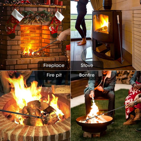 32 Inch Heavy Duty Campfire Poker With Wooden Handle For Fire Pit outdoors or indoors, used at fireplace, stove, fire pit, bonfire.