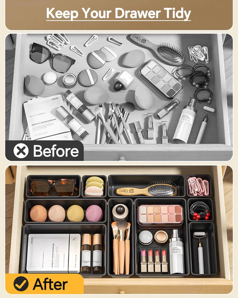 25 Piece Plastic Drawer Organizer Set With Four Practical Sizes For Bathroom And Desk Vanities Modular Divider Bins Keep Your Storage Looking Pretty Dang Slick And Super Easy