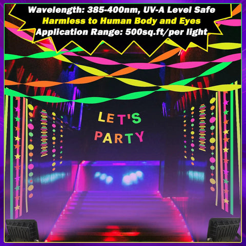 4 Pack 60W LED Black Light Flood Lights With Plug And Switch IP66 Waterproof Outdoor Stage Lighting For Dance Parties Neon Posters Body Paint Fluorescent Glow With Beast Brightness Beams Wide 120 Degree Durable Tempered Glass Lens