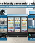 Heavy Duty 70 Cubic Foot Commercial Freezer With Swinging Glass Doors And Led Top Panel Upright Reach In Merchandiser Cabinet featuring adjustable shelves.