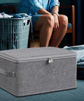 Slick Fabric Storage Bin With Combination Lock Waterproof Foldable Wardrobe Organizer Keeps Your Essentials Safe in gray weave.