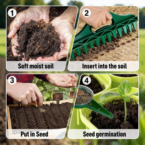 Step-by-step guide using Seed Planter Tool Set With Seed Spreader And Mini Planter For Small Seeds in gardening.