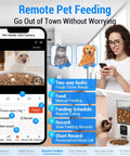 Smart Automatic Cat And Dog Feeder With 2K Camera And Night Vision, 5G Wifi App Control displaying feeding settings on a smartphone.