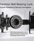 Precision ball bearing steering wheel adapter, CNC alloy splined shaft, part of Slick Heavy Duty Quick Release Steering Wheel Adapter With Anti Theft Security Hub And Beefy Bolt On Heightening Boss Kit For Street Rods And Race Builds Black.