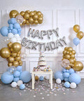 CORALMEE 6IN1 balloon arch stand kit with 10.8ft adjustable column and base; gold and blue balloon backdrop