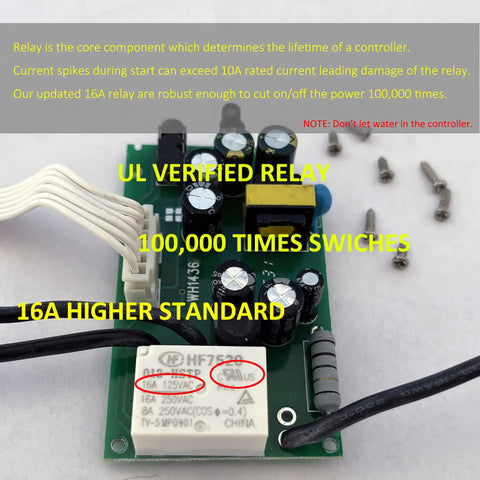 Internal circuit board of 10 Amp 110V Temperature Controller Digital Thermostat Switch For Sous Vide with labeled relay components