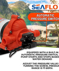 Side view of 115V AC Heavy-Duty Water Pressure Pump 3.3 GPM at 45 PSI With Self Priming And Smart Pressure Switch for RVs and marine use