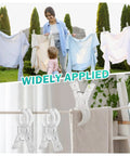 20 Pack Clear 3.5 Inch Spring Balloon Arch Clips Set for Party Backdrops shown being used to hang clothes and a towel securely.