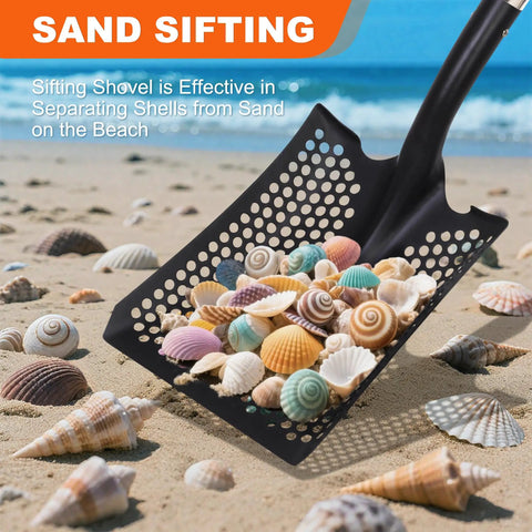 Detachable Sand Sifter Shovel With 45 Inch Fiberglass Handle And D Grip For Go To Beach Cleanup, sifting seashells on sand