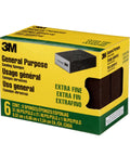 Box of Six Pack Extra Fine Grit Sanding Sponges for Wood, Paint, Metal, Plastic, and Drywall, conforming to surfaces.