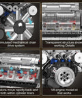 Close-up of V8 Engine Model Kit With Electric Motor And Battery Box 535 Piece DIY STEM Mechanics Engineering Set details