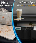 Air Travel Tray Cover And Seat Back Organizer For Flights showing clean organized space vs dirty tray table