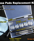 Five Pairs Silicone Eyeglass Nose Pads With Air Chamber All-Day Comfort, kit includes screwdrivers, tweezers, and cleaning cloth.