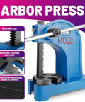 Badass Heavy Duty Cast Iron 2 Ton Manual Arbor Bench Press With Adjustable Lever For Zero Hassle Stamping Bending And Jewelry Crafts Built To Power Through Any Daily Shop Task Smoothly, showing reversible ram and steel anvil.