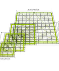 Game Changer Clear Acrylic Quilting Ruler Set For Precise Cutting 4 Piece Sewing Template Squares In Green in assorted sizes.