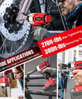 One Half Inch Cordless Impact Wrench Compatible With Milwaukee Eighteen Volt Packs Delivers Three Hundred Foot Pounds Brushless Torque And A Sharp LED Lamp for working on vehicles and heavy-duty tasks.