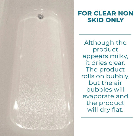 Clear Anti Slip Coating For Bathtub And Shower With Textured Non Slip Grip To Stop Slips On Slippery Tubs And Shower Floors 4 Oz Safe Traction For Kids Seniors And Post Surgery - Milky coating drying clear on tub.