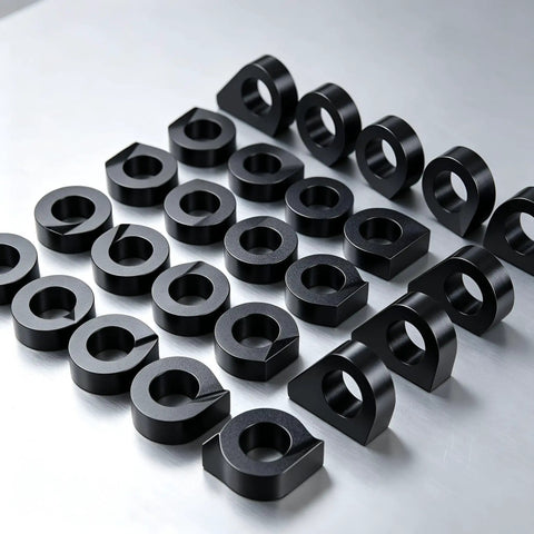 20 Pack 3/8 Inch Black Cable Railing Angle Washers T316 Marine Grade Stainless Steel view with angled supports on a metallic surface.