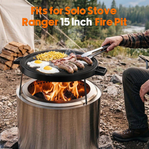 Cast Iron Griddle Pan For Solo Stove Ranger Fire Pit 14 Inch Cooking Surface Double Sided Reversible Grill With Detachable Legs
