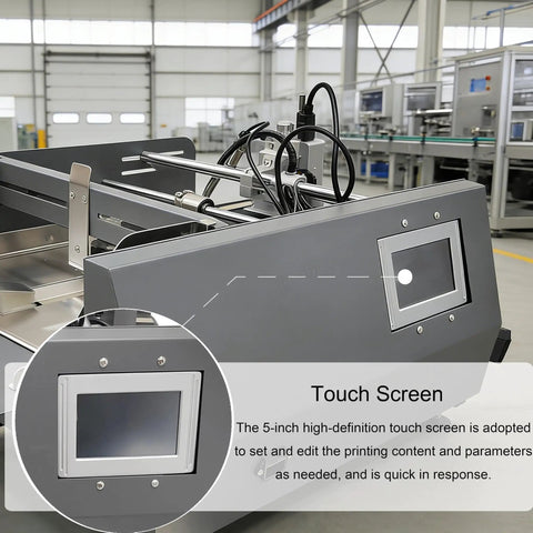 Desktop Automatic Page Feeder For Inkjet Printers With Speedy Sheet Dispenser For Business Cards Paper Bags And Foil Pouches Plug And Play Setup showing a touch screen control panel.