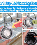 3 In 1 Cup Lid Gap Cleaning Brush Set For Water Bottles And Tumblers in use on sink, demonstrating crevice cleaning power