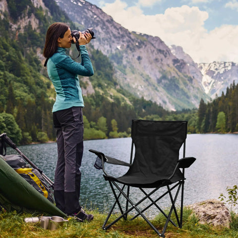 2 Pack Portable Camping Chairs Folding Lawn Chairs Outdoor Lightweight Beach Chairs With Cup Holder And Carry Bag For Fishing Hiking Travel Picnic And Backyard Use Sturdy X Frame Design For Stability by a lake