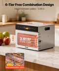 Six Tray Stainless Steel Food Dehydrator With 400W Power, Adjustable Temperature, And 24 Hour Timer on kitchen counter