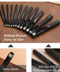 Heavy Duty Leather Hole Punch Set 1.0 To 10mm Hollow Punches With Non Slip Knurled Steel Build on display